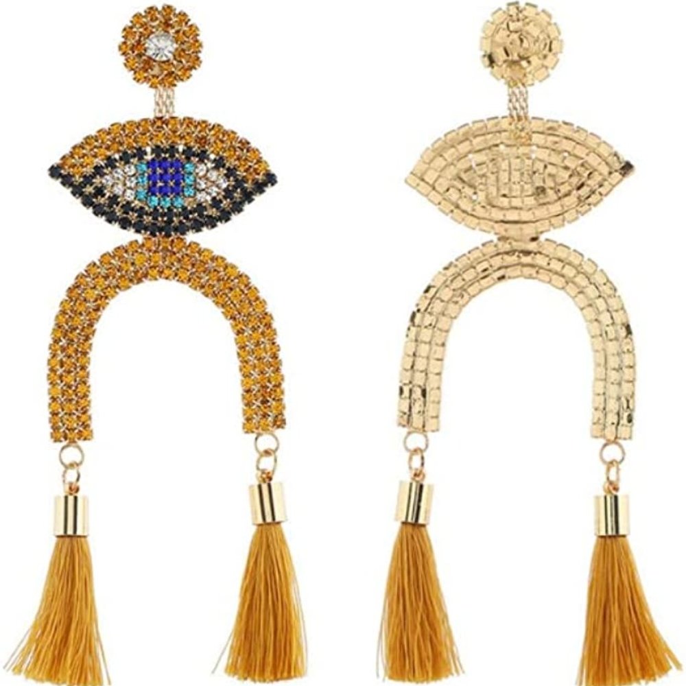 Evil Eye 🧿 Dangle Crystal Earrings - Picture 3 of 5